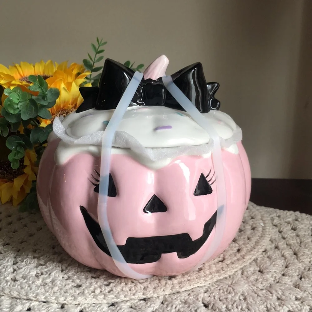 Pink Ceramic Jack-O’-Lantern Candy Cookie Jar